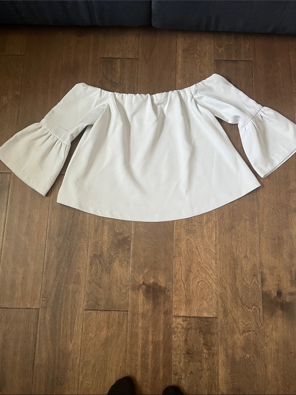 Off-Shoulder Bell Sleeve Women's Top - Light Gray